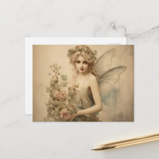 Antike Fee & Blumen Postkarte
