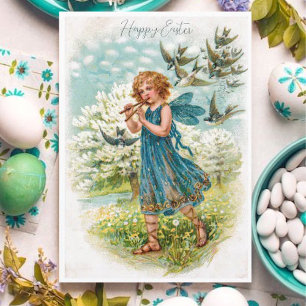 Antike Fee spielt auf Pfeifen Ostern Feiertagskarte
