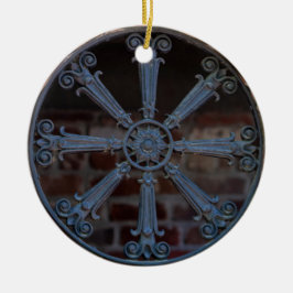 Antike Fensterscheibe aus Südschmiedeeisen Keramik Ornament