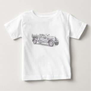antike Feuerwehrauto Bleistiftskizze Feuerwehrmann Baby T-shirt