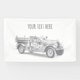 antike Feuerwehrauto Bleistiftskizze Feuerwehrmann Banner