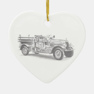 antike Feuerwehrauto Bleistiftskizze Feuerwehrmann Keramik Ornament