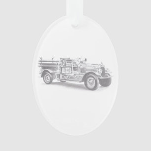 antike Feuerwehrauto Bleistiftskizze Feuerwehrmann Ornament