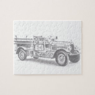 antike Feuerwehrauto Bleistiftskizze Feuerwehrmann Puzzle