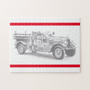antike Feuerwehrauto Bleistiftskizze Feuerwehrmann Puzzle