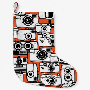 Antike Filmkameras, nahtloses Muster. Kleiner Weihnachtsstrumpf