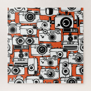 Antike Filmkameras, nahtloses Muster. Puzzle