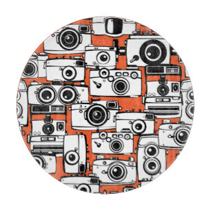 Antike Filmkameras, nahtloses Muster. Schneidebrett