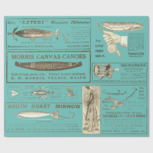 Antike Fischerei Fischerhäuser Anzeigen Circa 1909 Geschenkpapier (Flach)