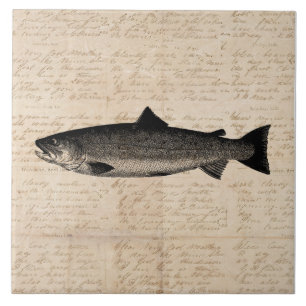 Antike Fischerei-Kunst Forellenfisch-Illustration Fliese