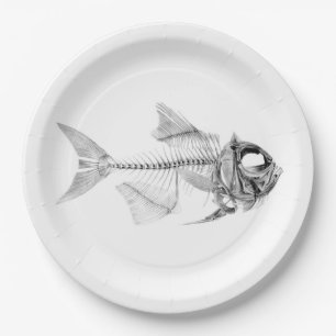 Antike Fischskelett-Radierung Pappteller