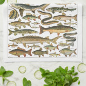 Antike Fischtafel Unterwasser Geschirrtuch (Gefaltet)