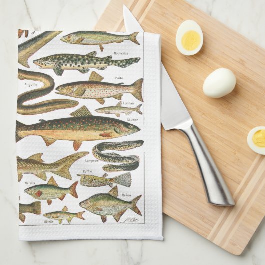 Antike Fischtafel Unterwasser Geschirrtuch (Viertel Falte)