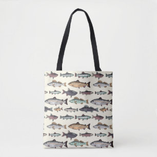 Antike Fischzeichnungen, nahtloses Muster. Tasche