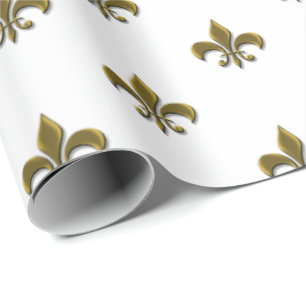 Antike Fleur de Lis geprägte Bronze Französisch Geschenkpapier