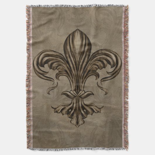 Antike Fleur-de-lis Sepia Decke (Vorderseite Vertikal)