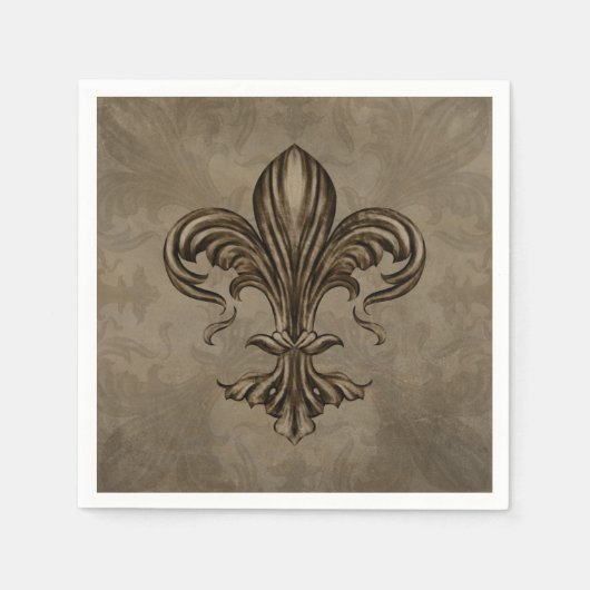 Antike Fleur-de-lis Sepia Serviette (Vorderseite)