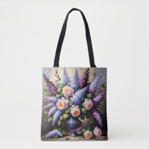 Antike Flieder und Rosen in einer Vase Tasche