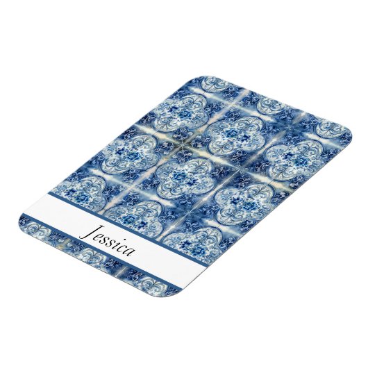 Antike Fliesen in Delft Blue anpassbar Magnet (Linke Seite)
