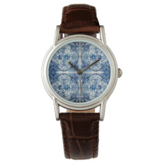 Antike Fliesen in Delft Blue Armbanduhr