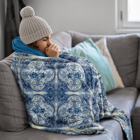 Antike Fliesen in Delft Blue Fleecedecke