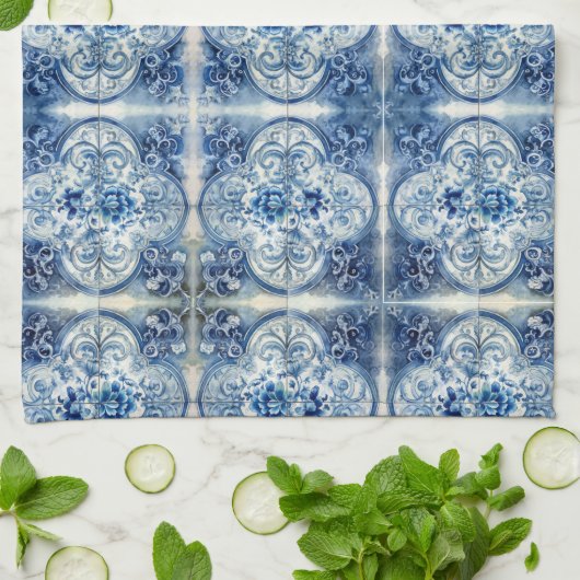 Antike Fliesen in Delft Blue Geschirrtuch (Gefaltet)