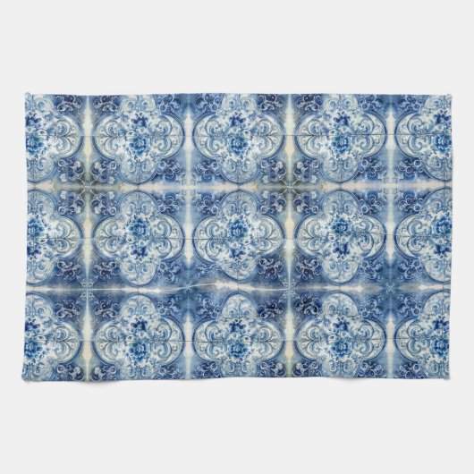Antike Fliesen in Delft Blue Geschirrtuch (Horizontal)