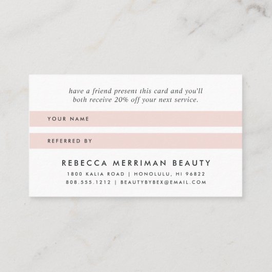 Antike Flora | Rosa Streifen Empfehlungskarte (Rückseite)