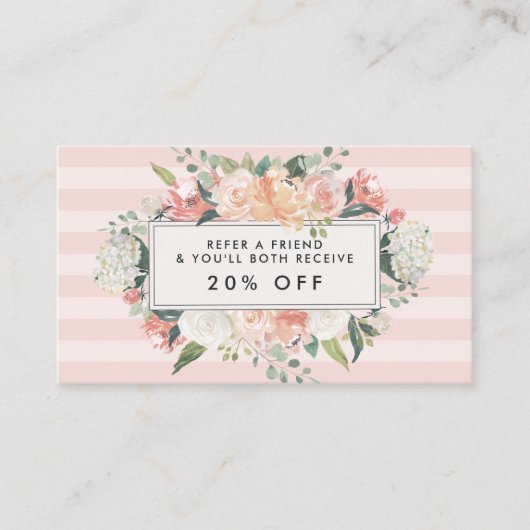 Antike Flora | Rosa Streifen Empfehlungskarte (Vorderseite)