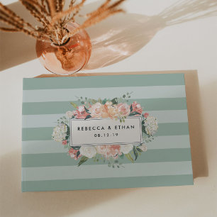 Antike Flora Sage Green Stripe Wedding Gästebuch