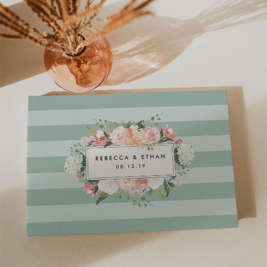Antike Flora | Sage Green Stripe Wedding Gästebuch