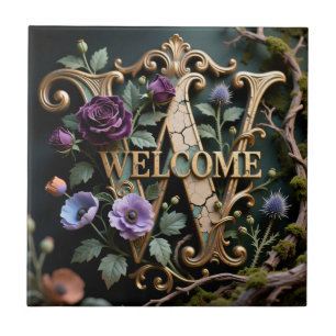 Antike floral goldene Willkommensbuchstabe W Fliese