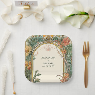 Antike Florale Art Nouveau Hochzeit Pappteller