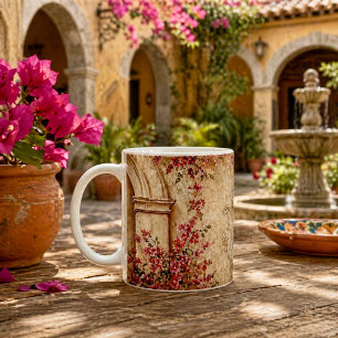 Antike Florale Bogen Beige Botanische Textur Kaffeetasse