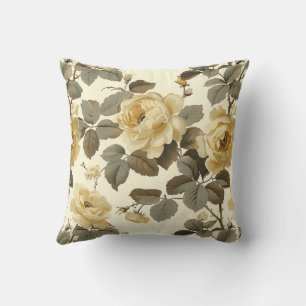 Antike Florale Botanische Gelbe Rosen Kissen