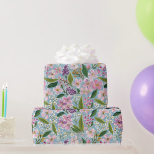 Antike florale botanische lila blaue Wasserfarbe Geschenkpapier