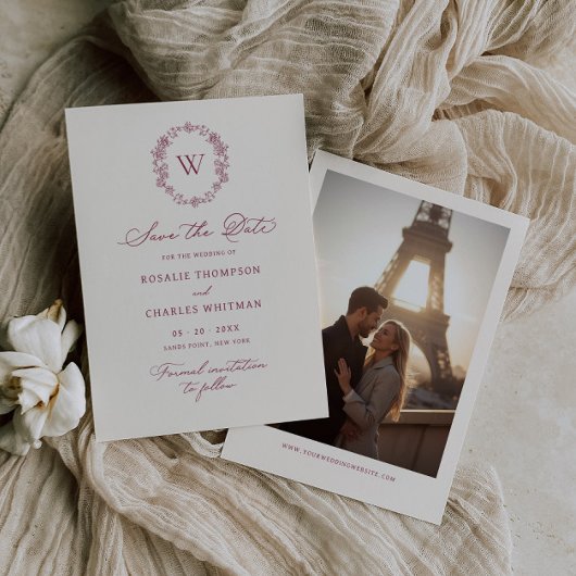 Antike florale burgunderrote Hochzeitsmonogramm Save The Date