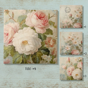 Antike florale französische Marktblumen Rosa und W Fliese