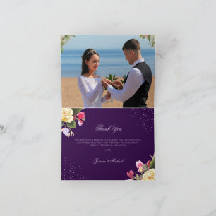 Antike Florale Lila Gelbe Rose Hochzeitsfoto Dankeskarte