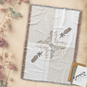Antike Florale Literarische Manuskript Gewebter Fr Decke