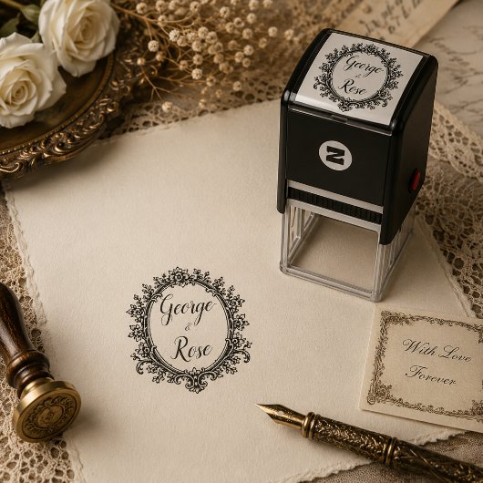 Antike florale ovale Hochzeit Permastempel