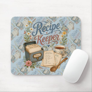 Antike Florale Rezeptbox Cottagecoreue Blau Mousepad
