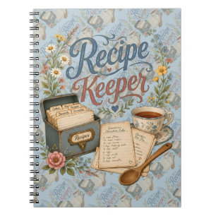 Antike Florale Rezeptbox Cottagecoreue Blau Notizblock