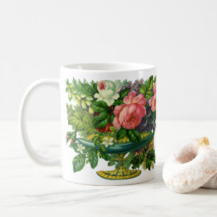 Antike florale rosa Rosen, Blumenstrauß in Vasen Kaffeetasse