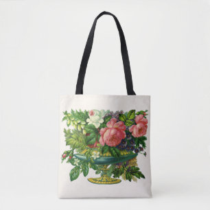 Antike Florale Rosa Rosen, Blumenstrauß in Vasen Tasche