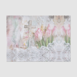 Antike florale rosa Tulpen-Kreuz-Spitzen-Decoupage Seidenpapier