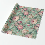 Antike Florale Rose Aqua Decoupage Geschenkpapier (Ungerollt)