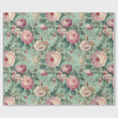 Antike Florale Rose Aqua Decoupage Geschenkpapier (Flach)