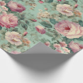 Antike Florale Rose Aqua Decoupage Geschenkpapier (Ecke)