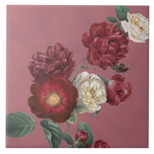 Antike Florale Rose Floral  Fliese (Vorderseite)